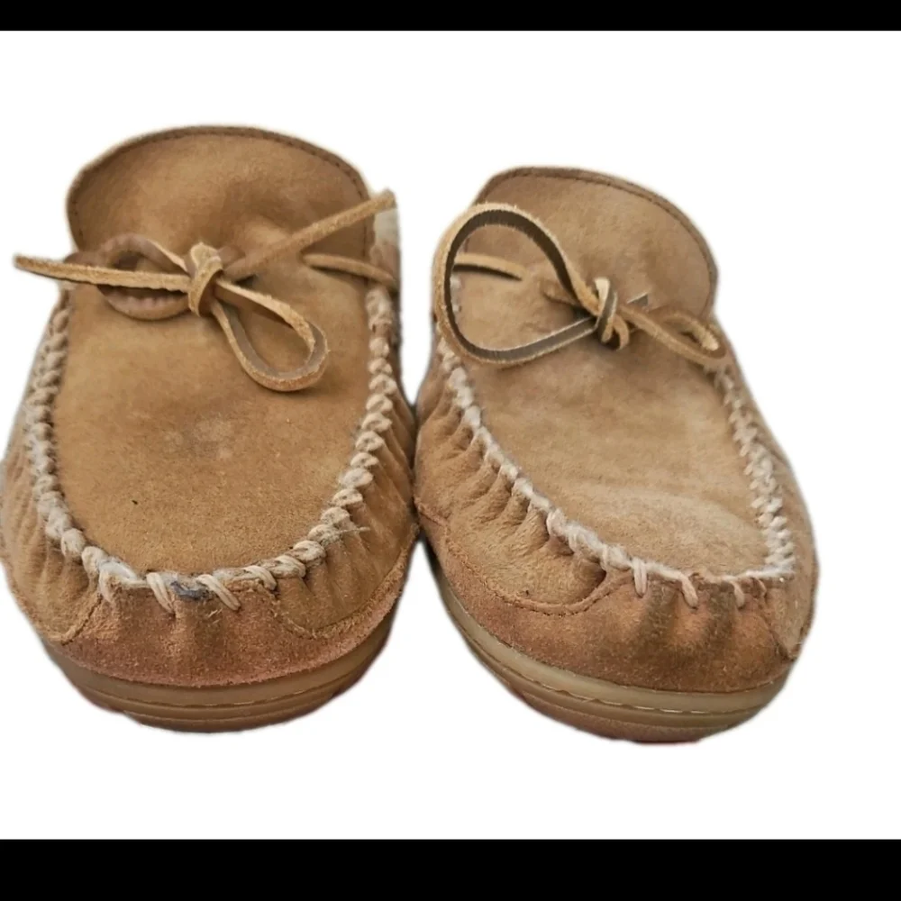 L.L.Bean Mens Tan Wicked Good Suede And Shearling Warm Indoor Outdoor Moccasins